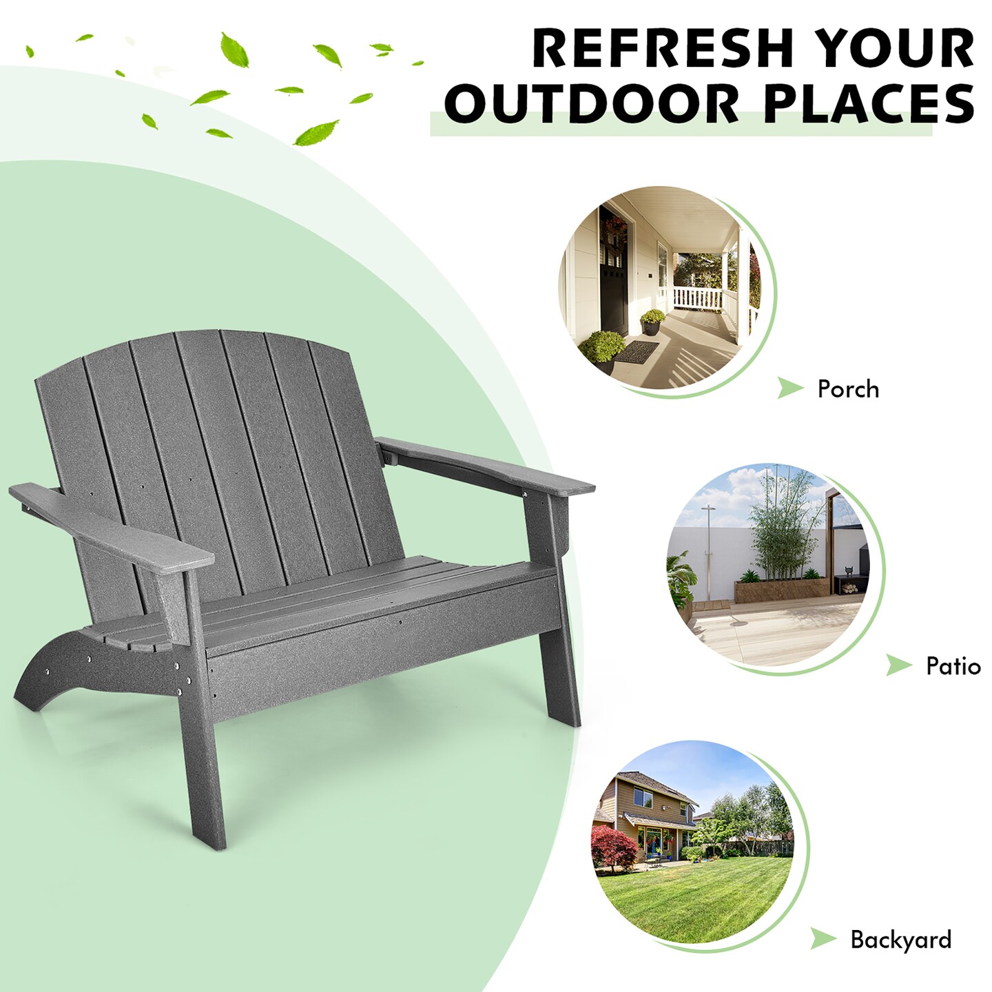 Costway Patio Adirondack Chair Loveseat Bench HDPE Weather Resistant Deck Grey