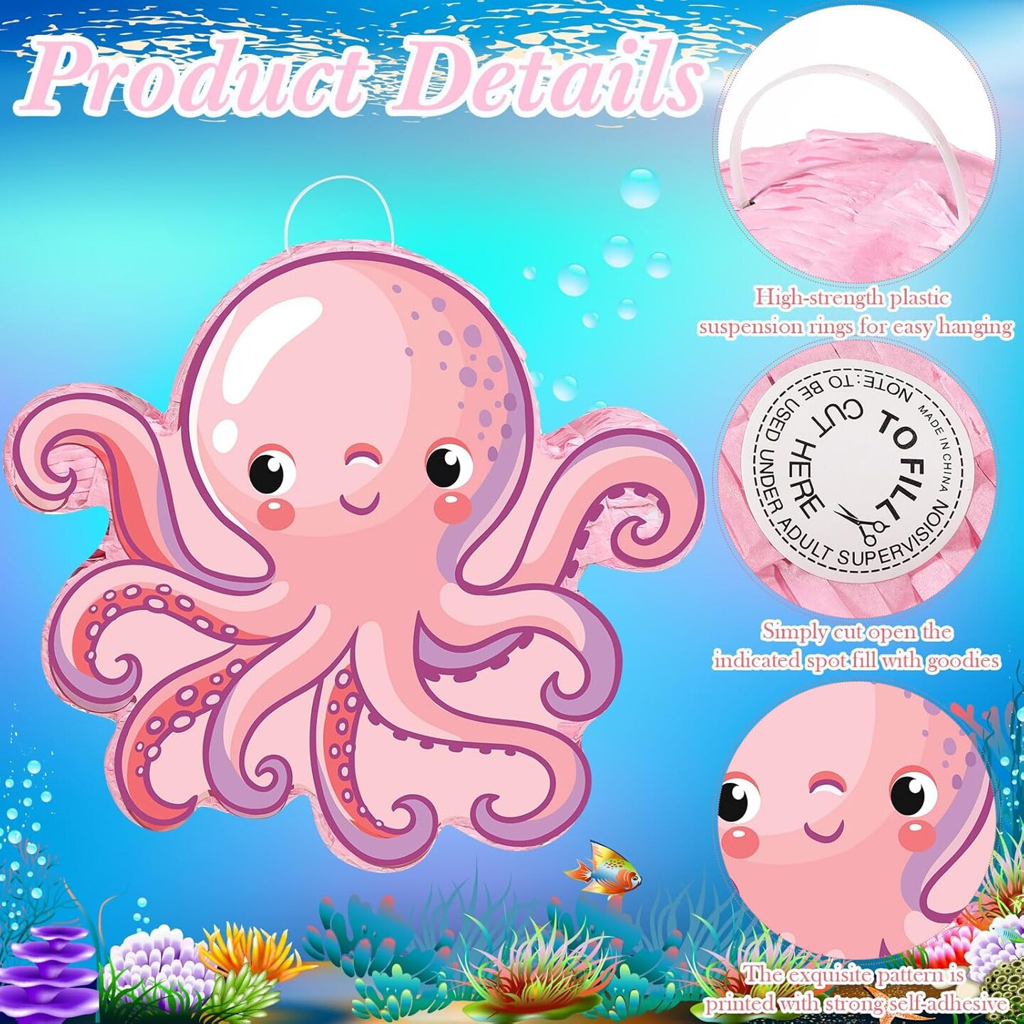 Octopus Party Supplies Small Octopus Pi&#xF1;ata with Blindfold Bat Confetti Under the Sea Party Decorations Ocean Octopus Pi&#xF1;ata