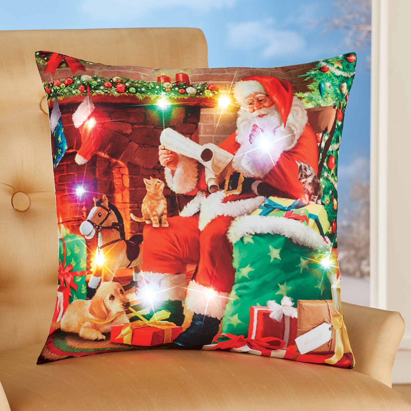 Collections Etc Santa&#x27;s Wish List LED Lighted Accent Pillow