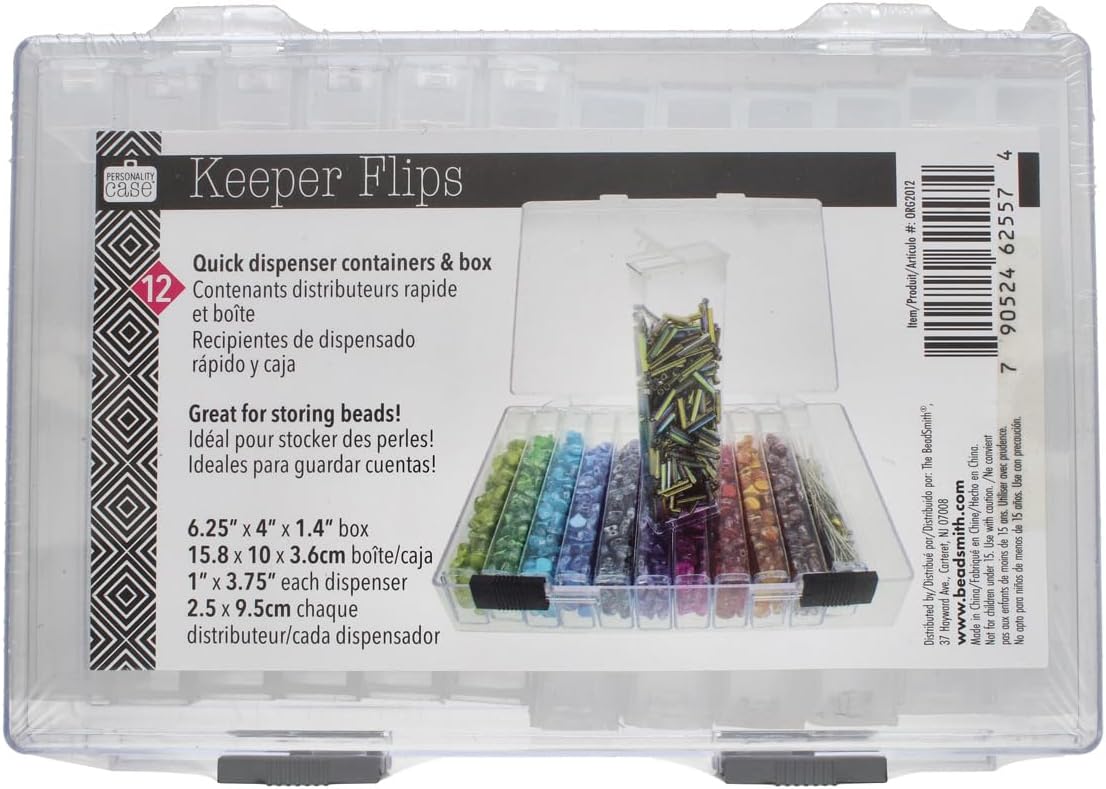 The Beadsmith Personality Case - Clear Storage Organizing System 6.25 x 4 x 1.4 inches - Includes 12 flip top Boxes 1 x 3.75 inches each, for organizing and storage