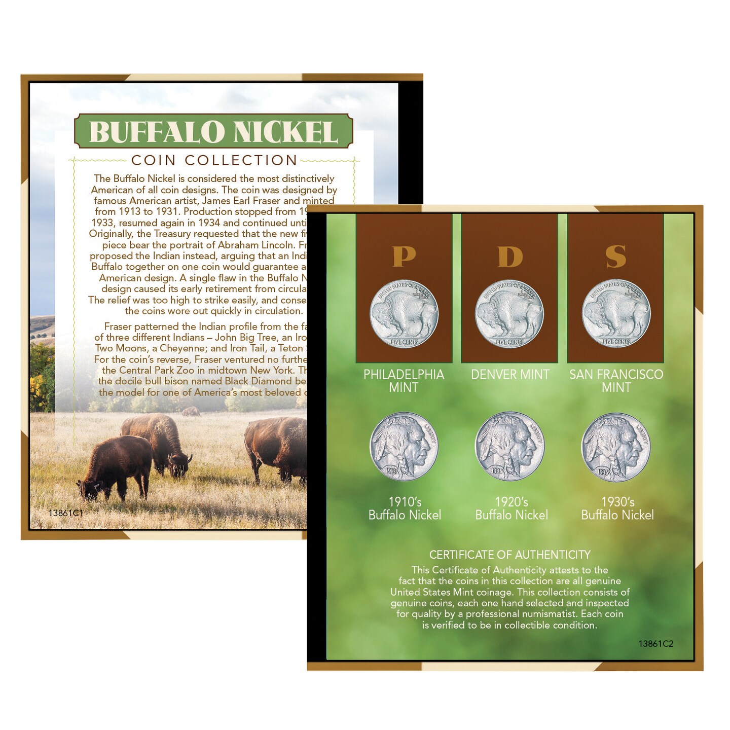 Collections Etc Collectible Buffalo Nickel Coin Set with Book Style Display Portfolio