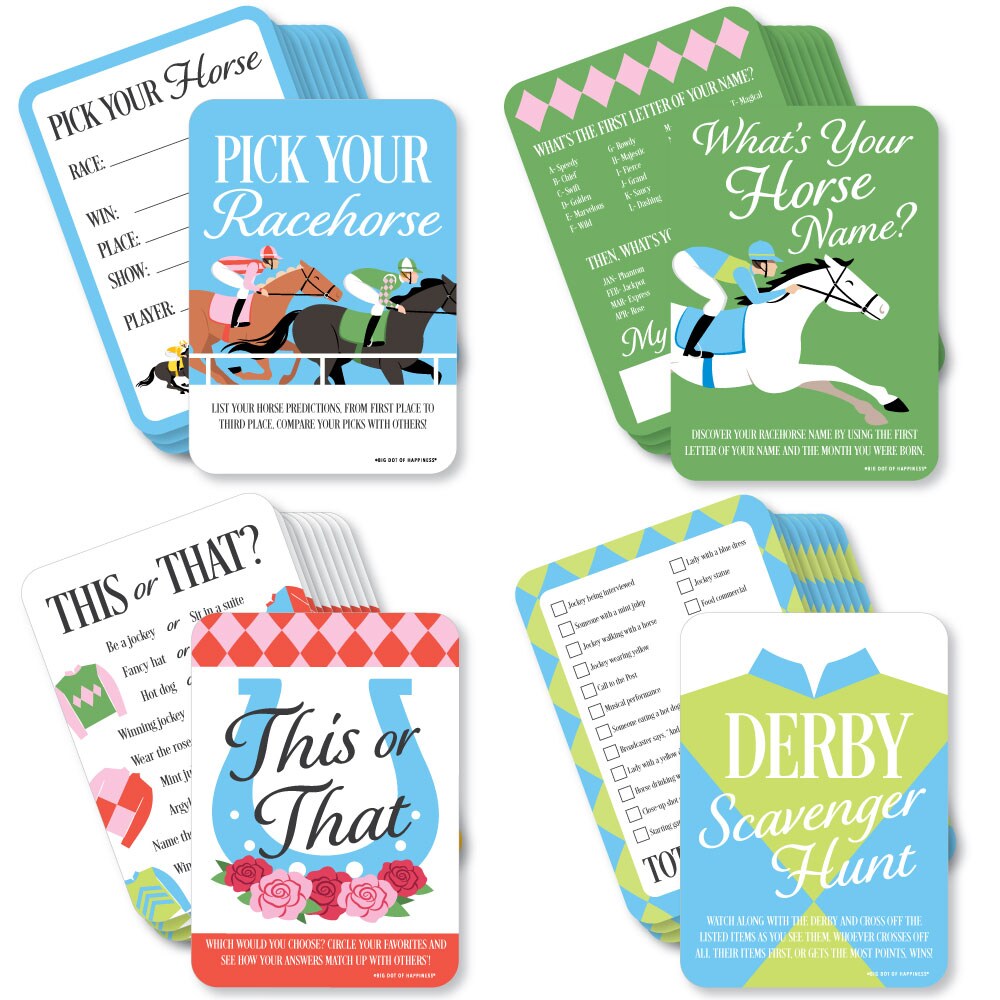 Big Dot of Happiness Derby Horse Race Game Bundle Pack, 4 Different Kentucky Party Activities (10 Cards Each)