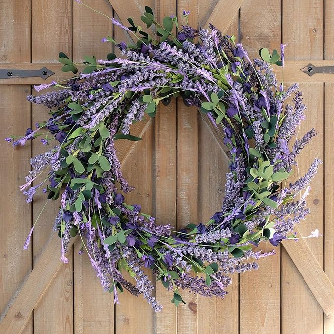20 Inch Lavender Wreaths for Front Door Greenery Leaves Wreath for All Seasons Indoor Outdoor Floral Wreath for Wedding Party Home Decor