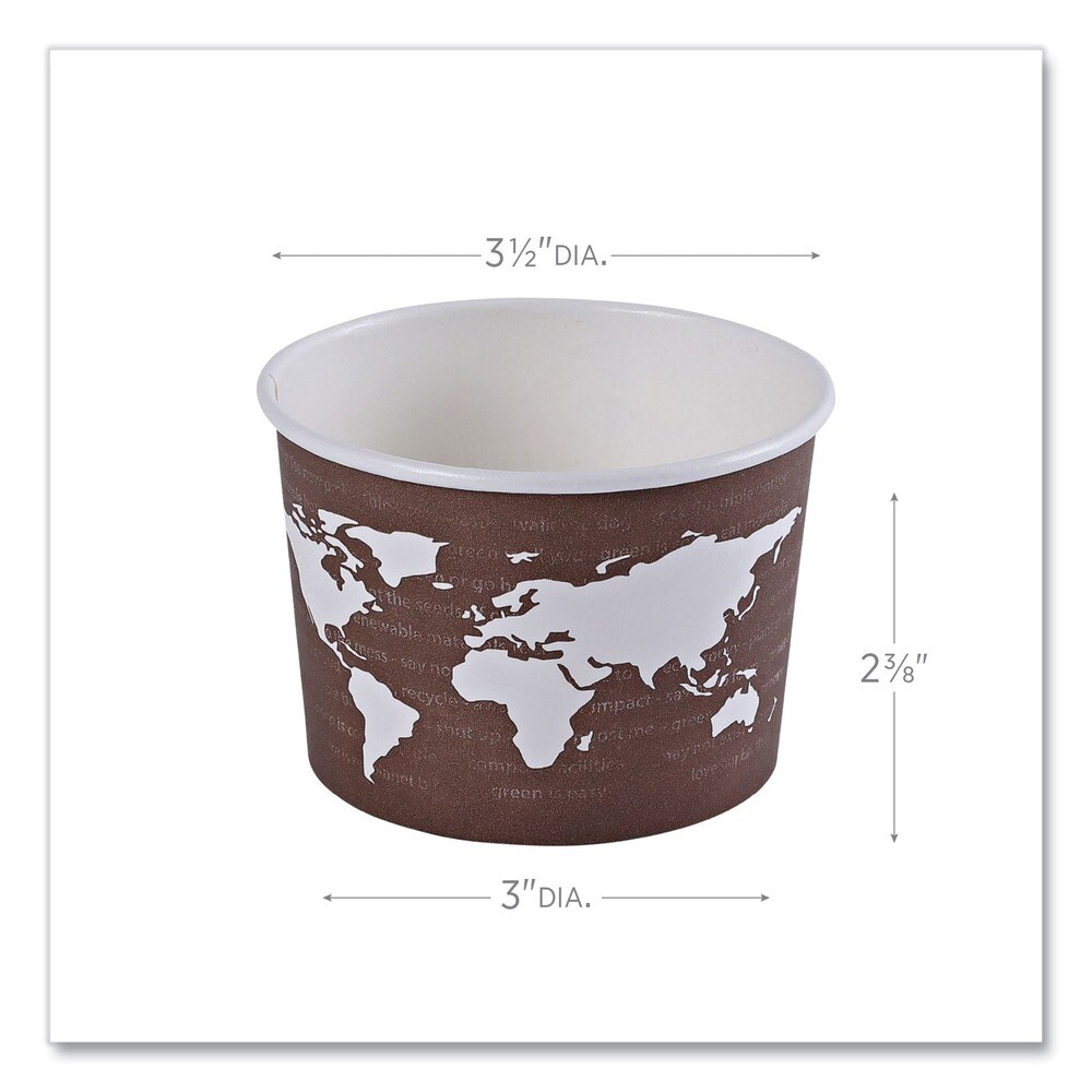 Eco-Products 8 oz. 3.04 in. Diameter x 2.3 in. h World Art Renewable and Compostable Paper Food Container - Brown (1000/Carton)
