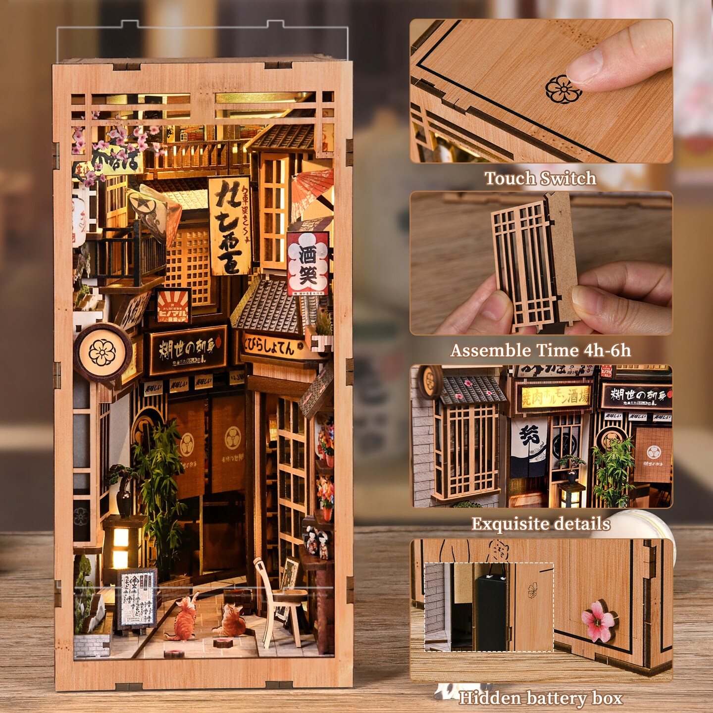 DIY Book Nook Kit with LED Light | Japanese Street Cat Miniature