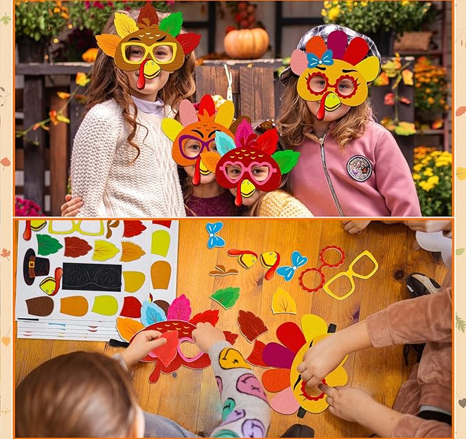 16PCS Thanksgiving Crafts for Kids - Turkey Masks