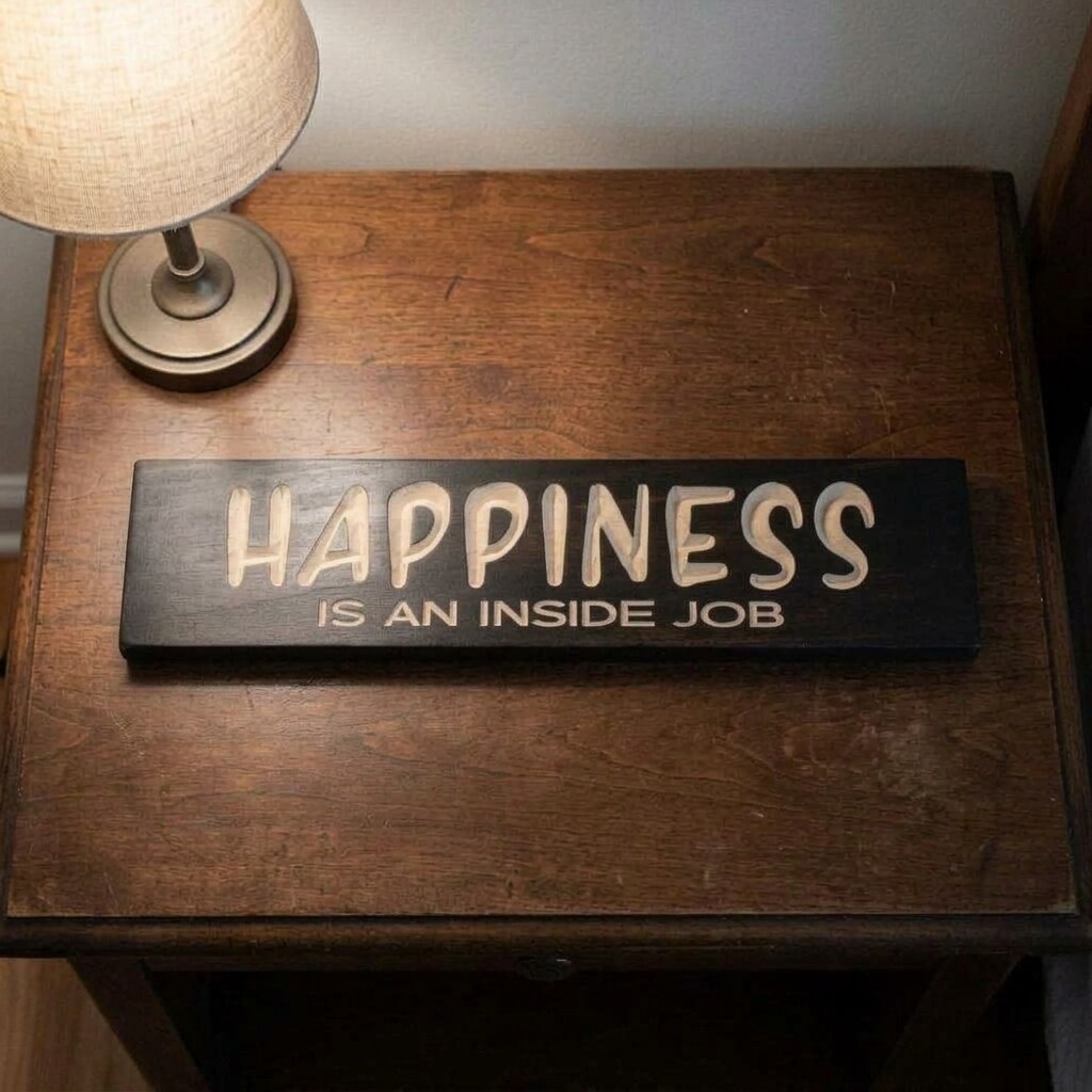 Happiness Is An Inside Job - Bold Motivational Carved Wood Sign