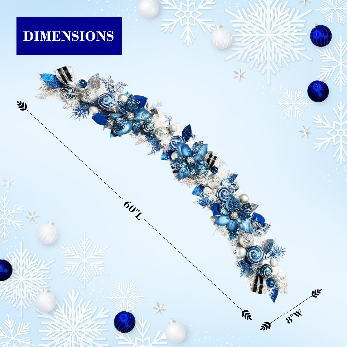 Lux Blue Silver Garland, Blue poinsettia Garland - Final sale / Non-returnable and Non-refundable