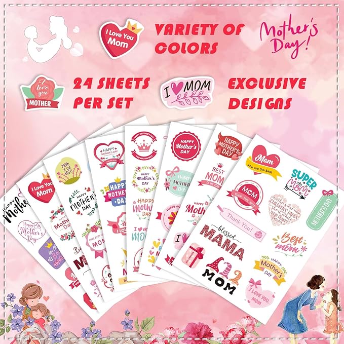 321PCS Happy Mother’s Day Stickers – Mom Stickers, Gift Labels & Cards for Mother’s Day Crafts and Party Favors