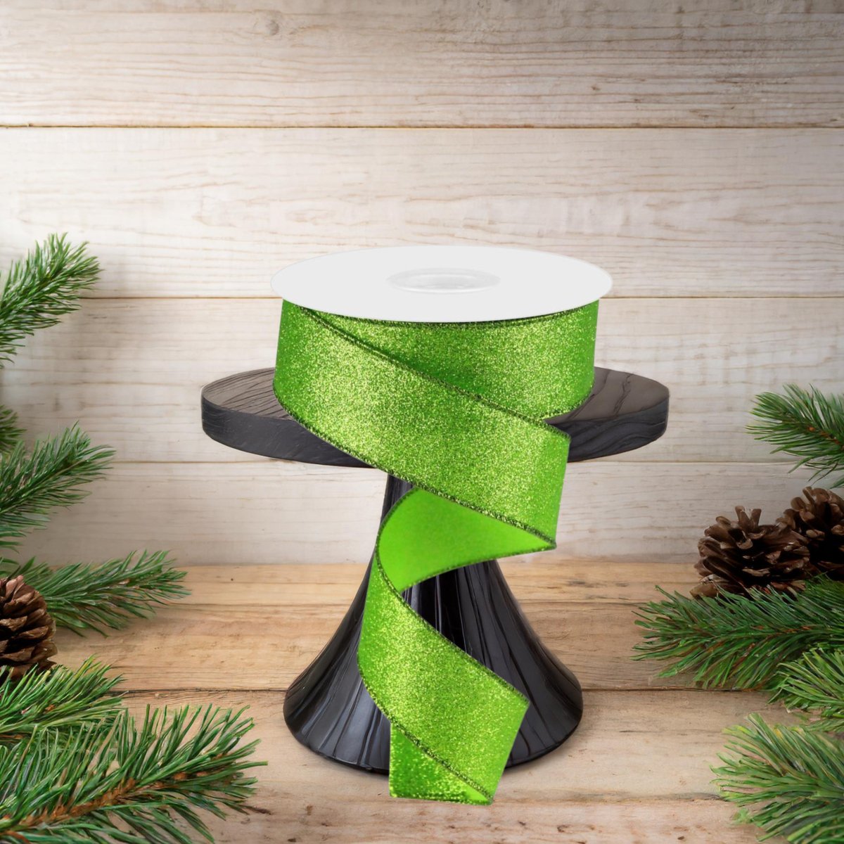 1.5&#x22; Shimmer Glitter Ribbon: Lime Green (10 Yards)