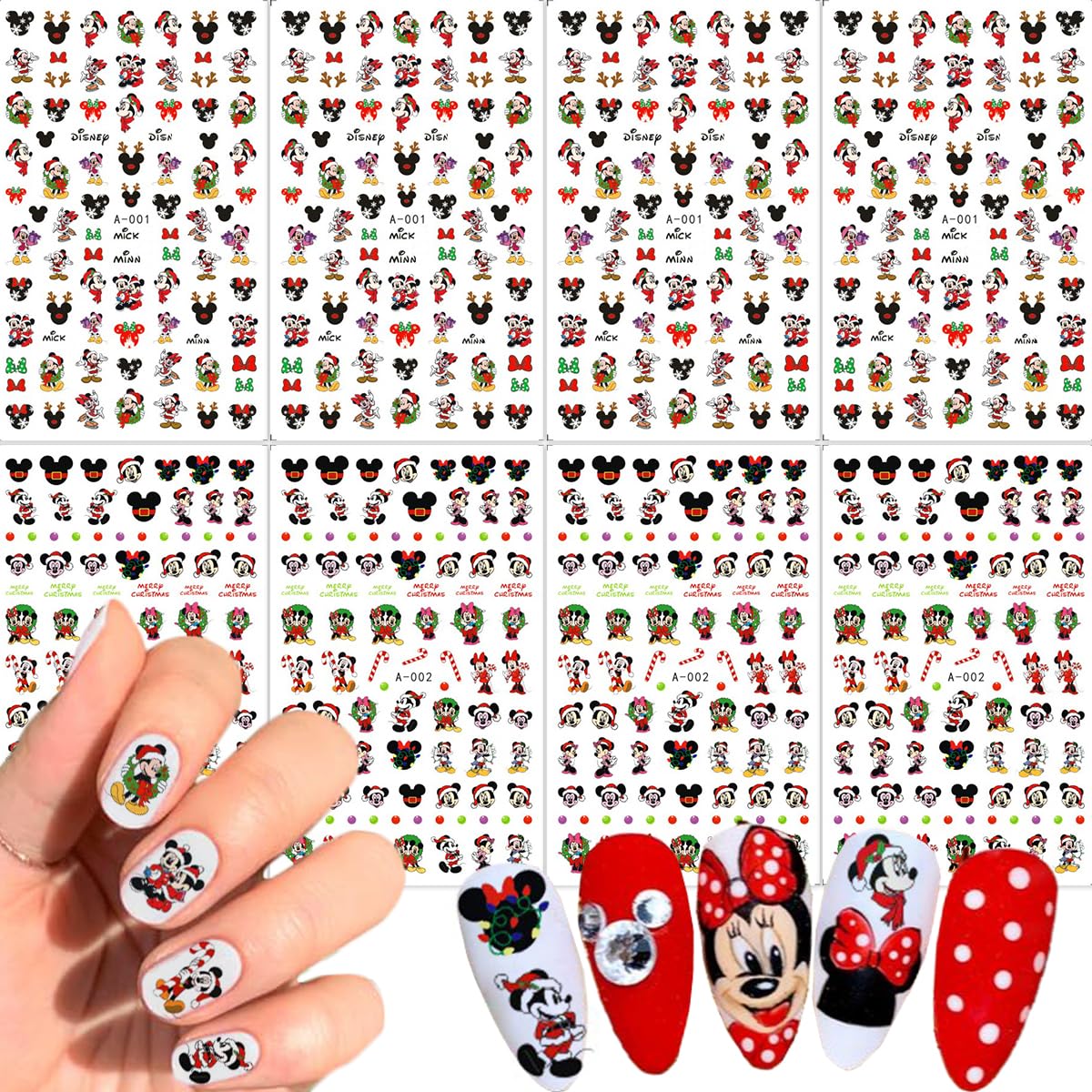 8 Sheets 3D Self-Adhesive Christmas Nail Art Stickers Kawaii Nail Design Stickers