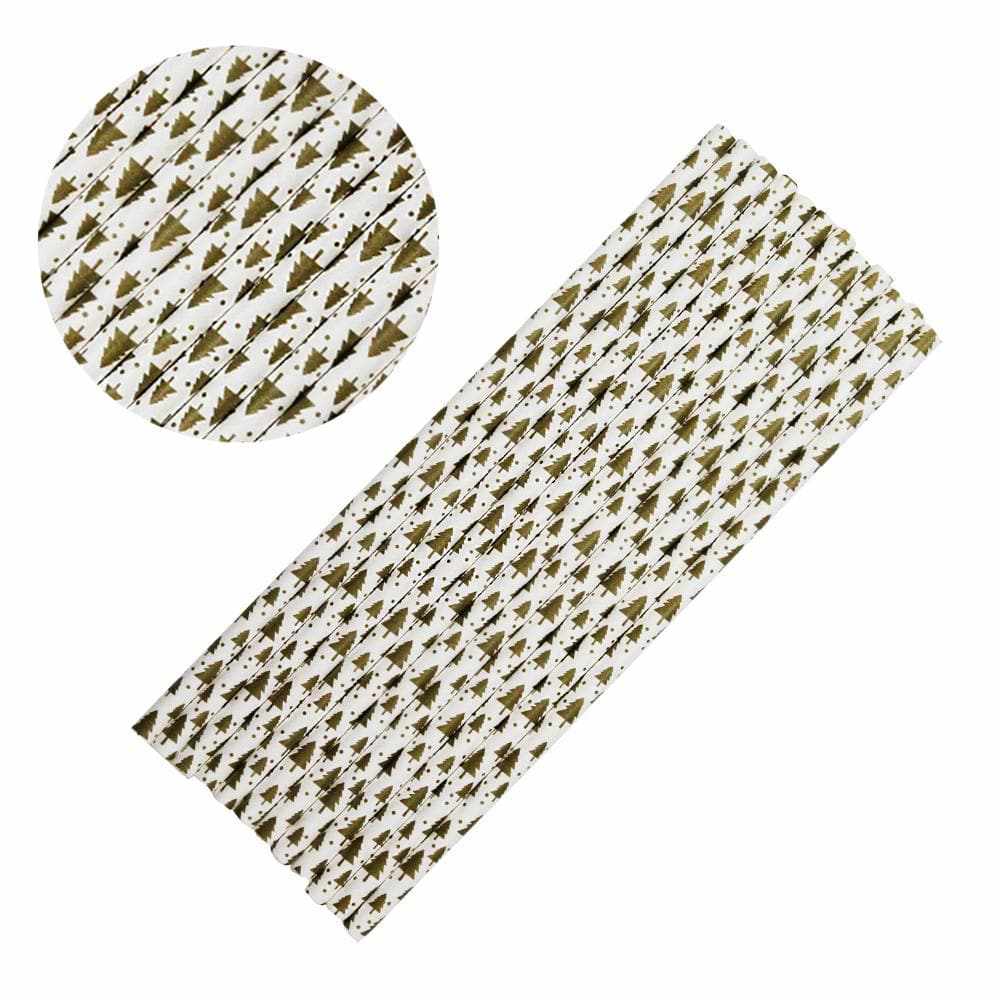 Gold Christmas Trees Cake Pop Party Straws