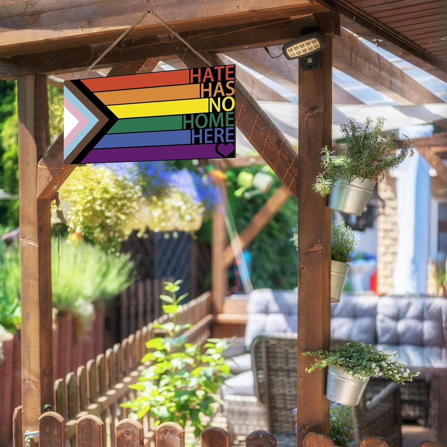 LGBT Rainbow Sign Front Door Decor, Hate Has No Home Here Pride Flag Wooden Wall Decor,Gay Pride Rainbow Decorations for Home Wall Porch Front Door Classroom
