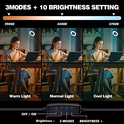 Yeegras Desk Magnifying Glass with Light 10x, Magnifer with 3 Light Color, 10 Adjustable Brightness, Flexible Gooseneck, Magnifying Lamp with Clamp for Craft, Diamond Painting, Soldering, Elderly