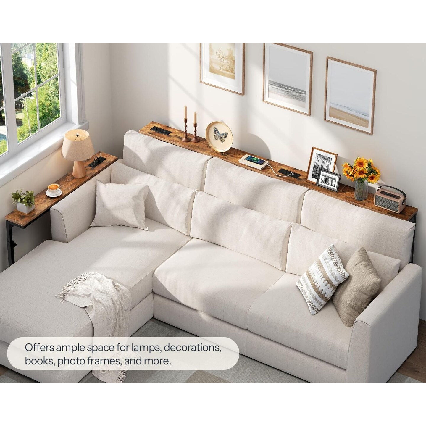 Space-Saving Multi-Functional Sofa or Desk Table with AC and USB Ports