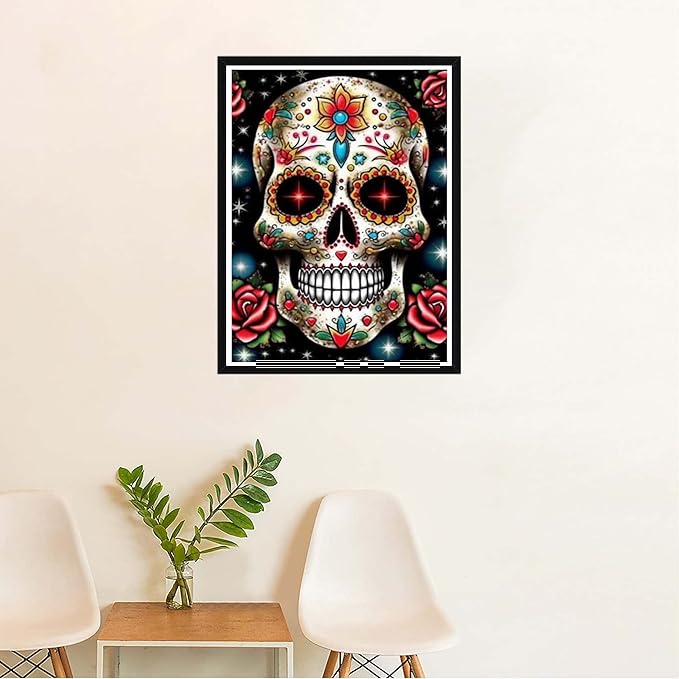 5D Diamond Painting Rose Skeleton Full Drill Paint with Diamond Art Kits for Adults, DIY Skull Flower Painting by Number Kits Cross Stitch Rhinestone Wall Home Decor 30x40cm (12&#x22;x16&#x22;)