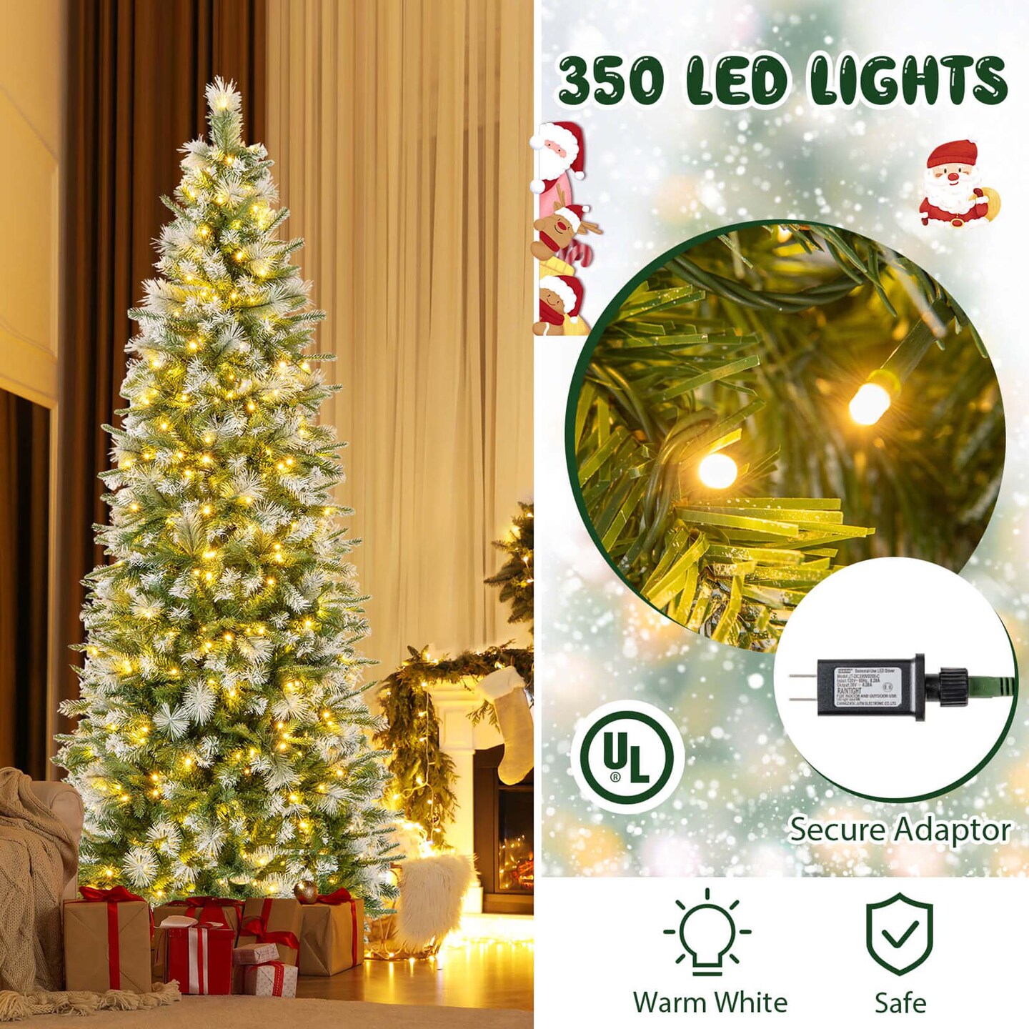 Costway 6/7.5/9 ft Pre-Lit Artificial Christmas Tree with 580/820/1228 Frosted Tips 470 LED Lights