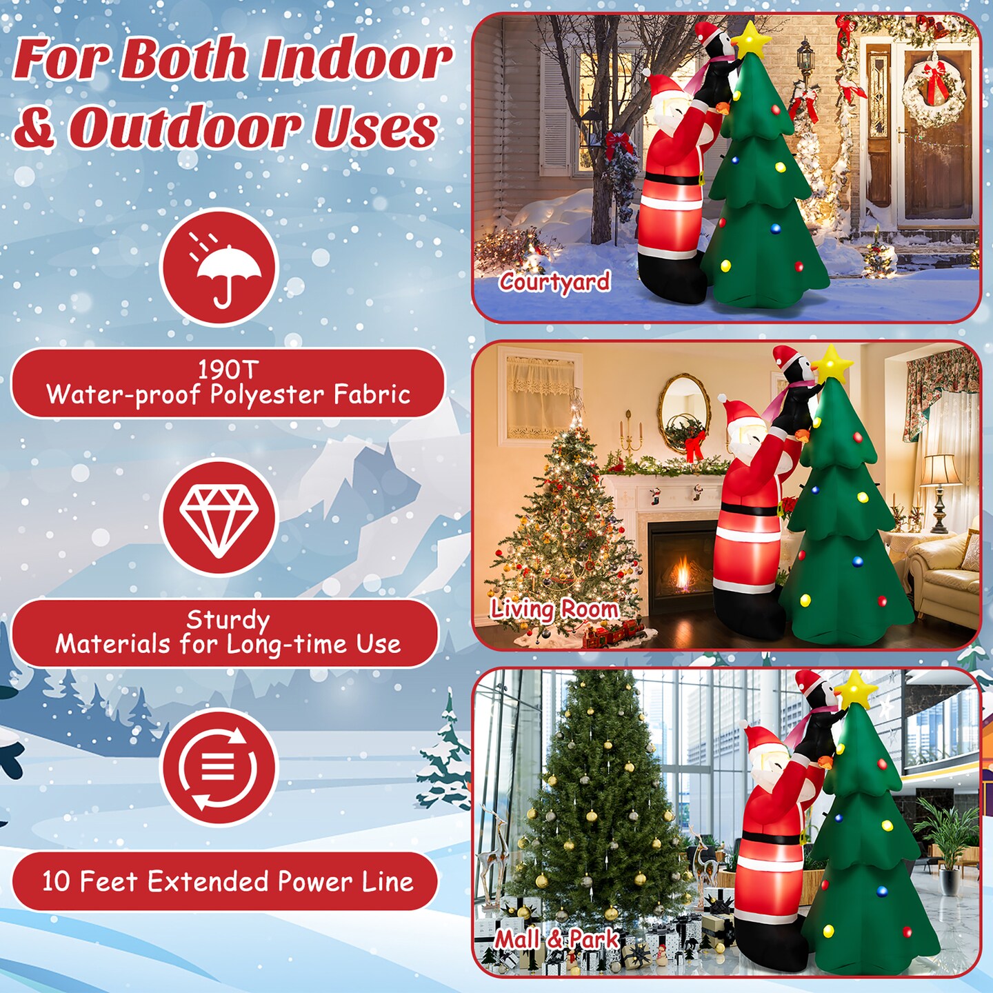 Costway 6 FT Inflatable Christmas Tree &#x26; Santa Claus w/ LEDs &#x26; Air Blower