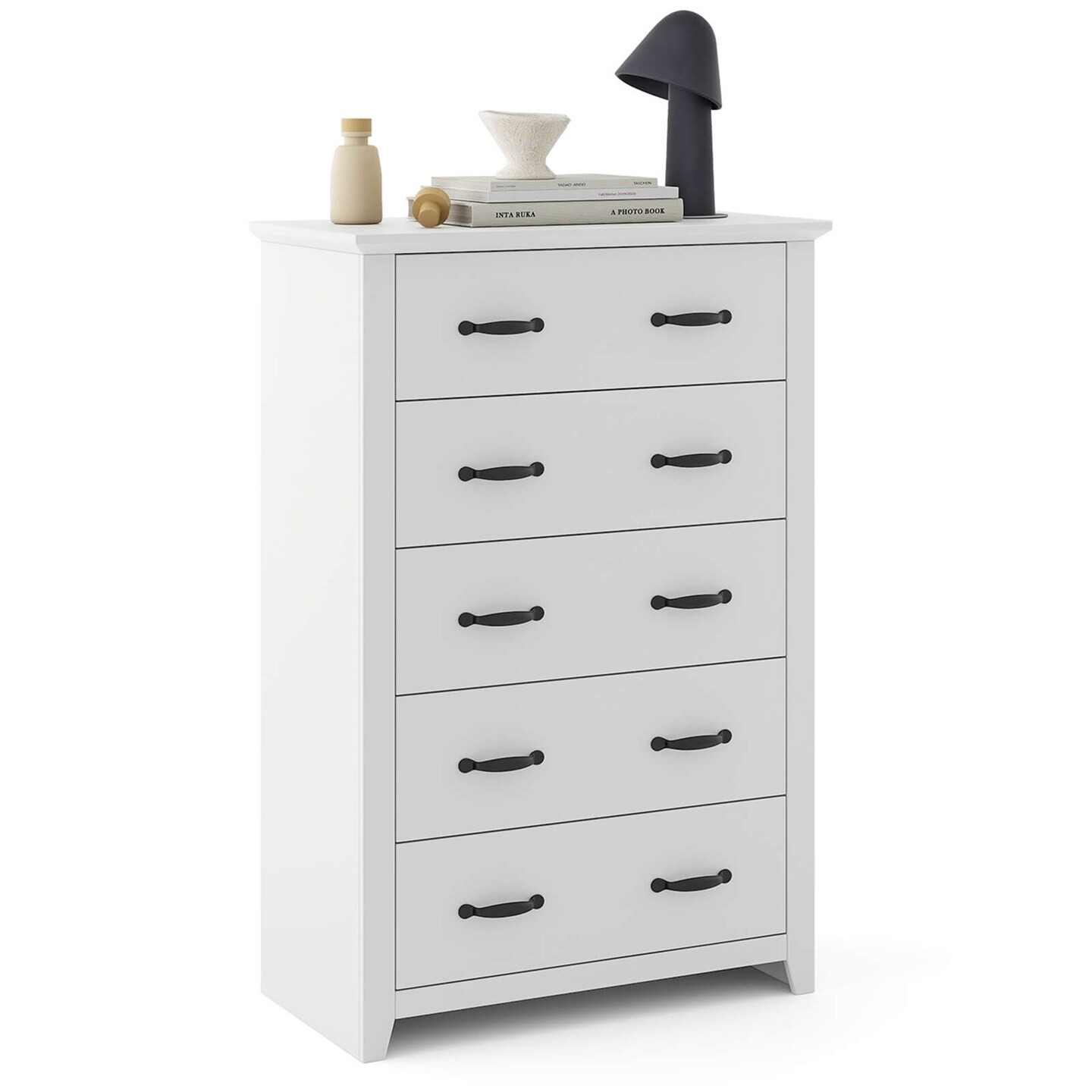 Costway 5 Drawer Chest Storage Dresser Tall Cabinet Organizer Bedroom Hallway Dark Grey/Walnut