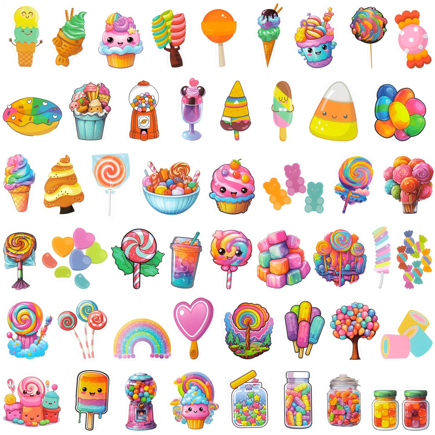 Wrapables Waterproof Vinyl Stickers for Water Bottles, Laptop, Phones, Skateboards, Decals for Teens, 100pcs Sweet Treats