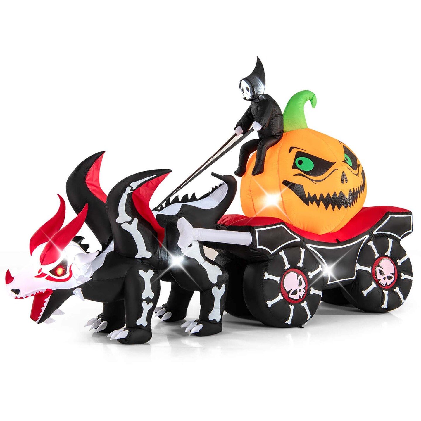 Costway 9 FT Long Halloween Inflatable Decoration Grim Reaper Driving Pumpkin Carriage