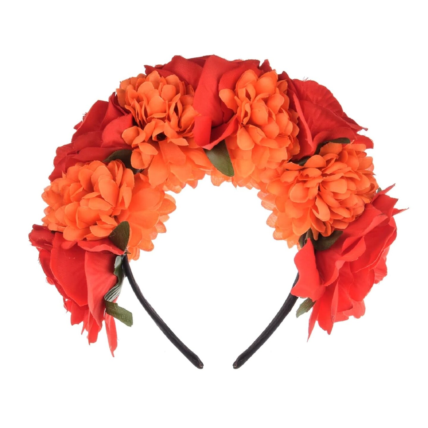 Boho Flower Crown Day of The Dead Floral Headband Festival Cosplay Hair Accessories (style 2 red orange)