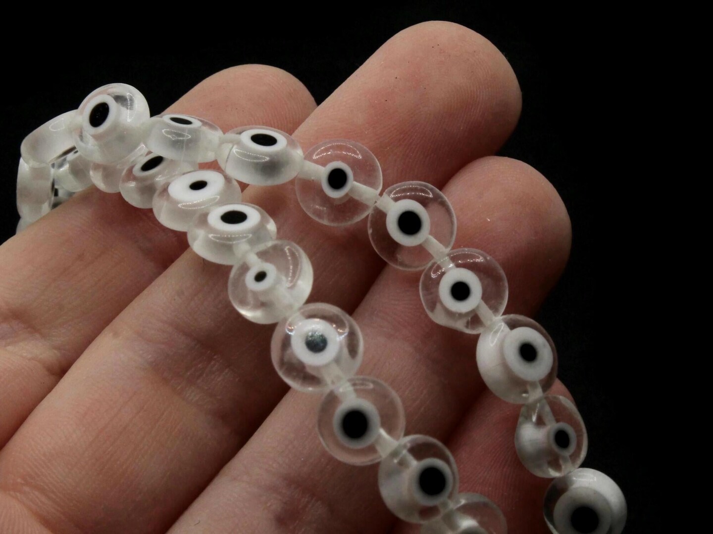 46 8mm Clear Black and White Evil Eye Small Smooth Flat Round Disc Beads