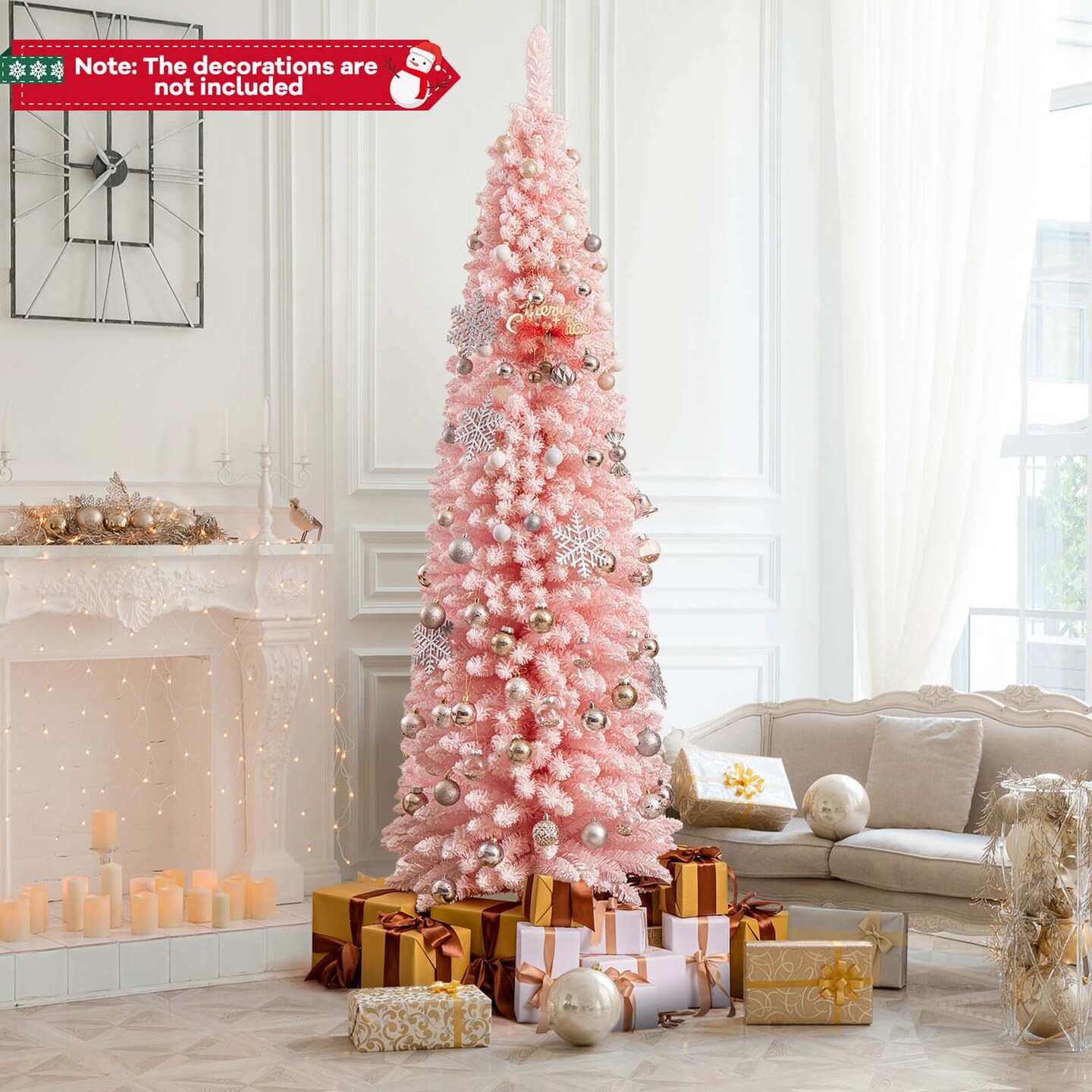 Costway 5/6/7/8 FT Artificial Pink Christmas Tree with 328/460/635/1000 Branch Tips Folding Metal Stand
