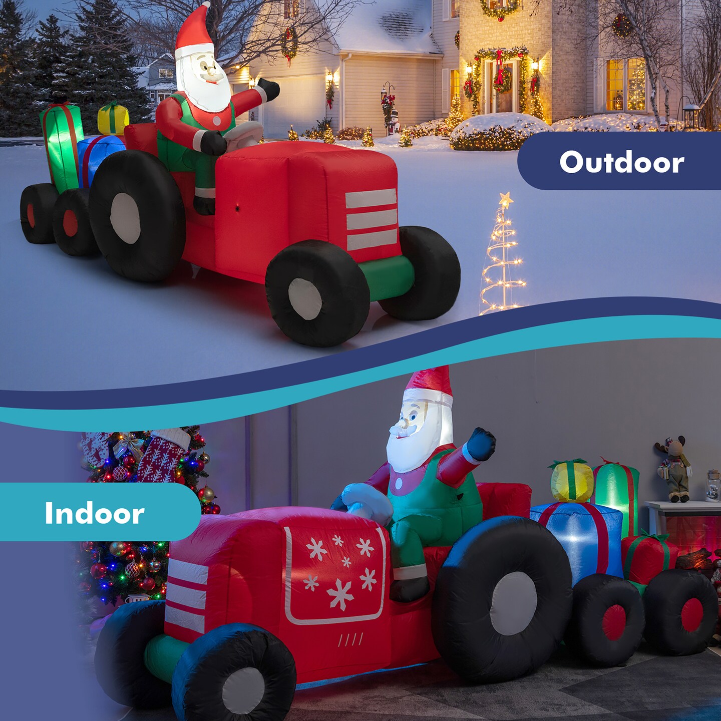 Costway 9 FT Long Christmas Inflatable Santa Claus Driving Tractor with Gifts Decoration