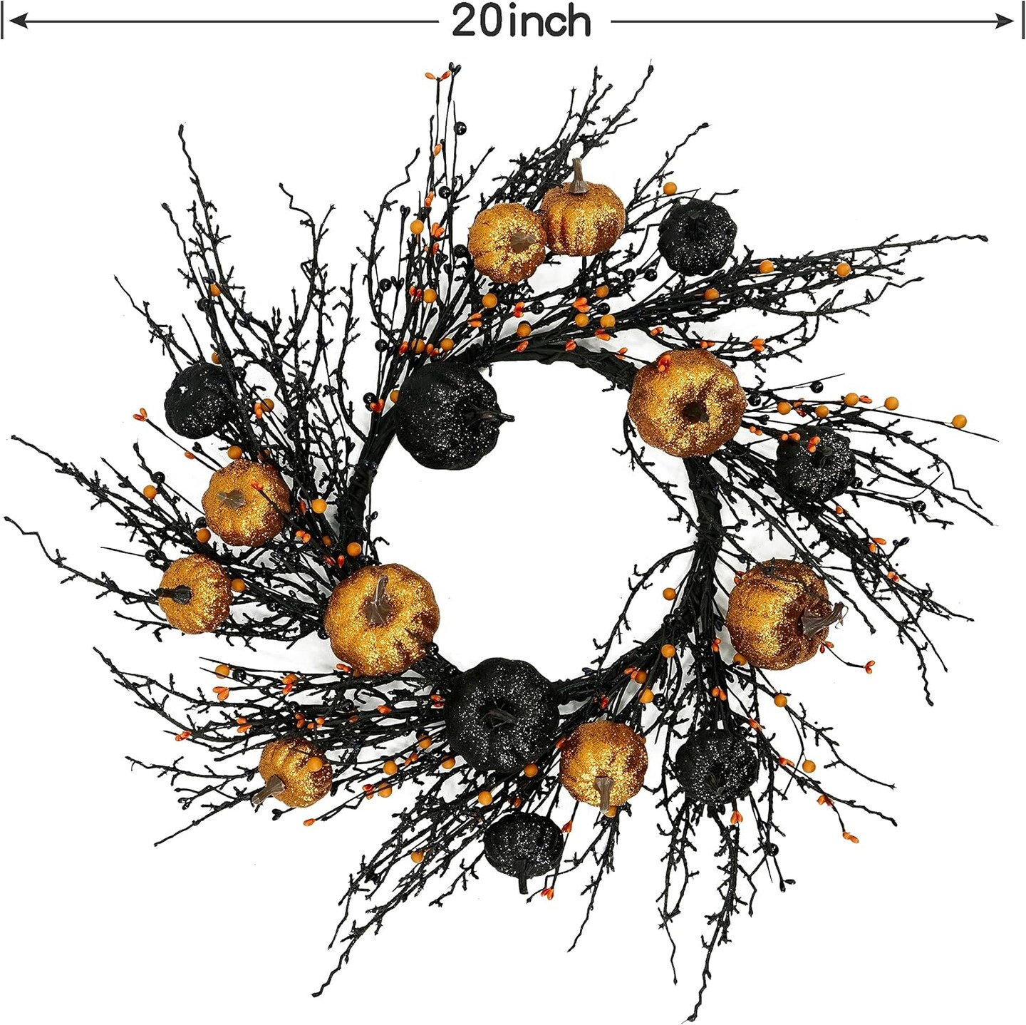 Halloween Wreath Autumn Wreath with Gold and Black Pumpkin for Front Door Indoor Outdoor Farmhouse Festival Home Decor
