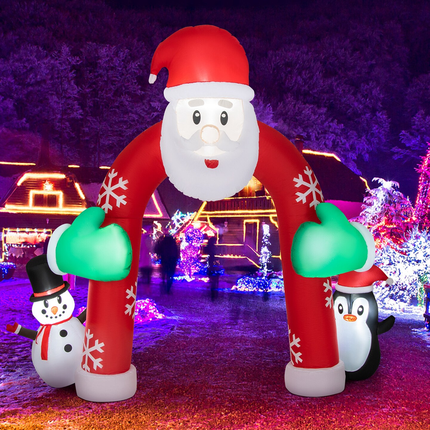 Costway 10FT Inflatable Christmas Santa Archway Decoration with Snowman Penguin LED Lights