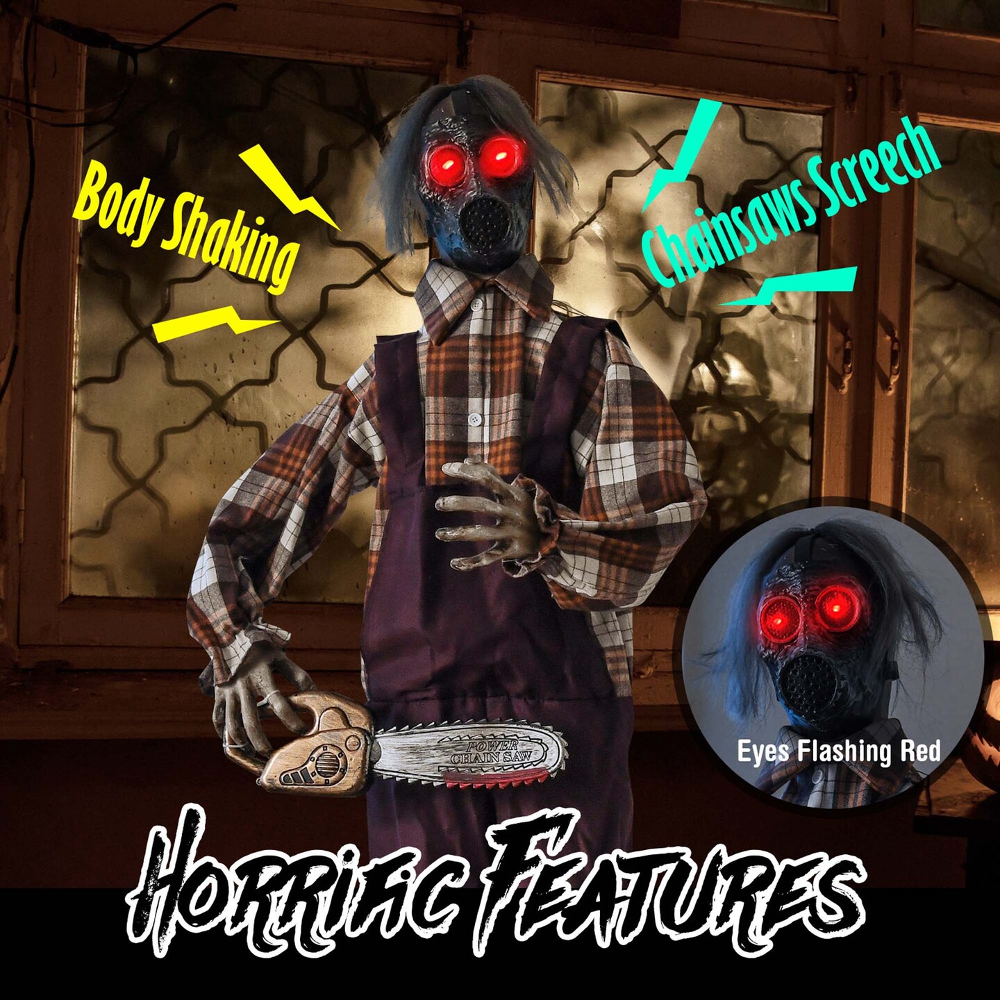 Costway Halloween Animatronic Shaking Haunted Man w/ Chainsaws Life Size Scary Bio-Human w/ Sound Activated Design & Control Button