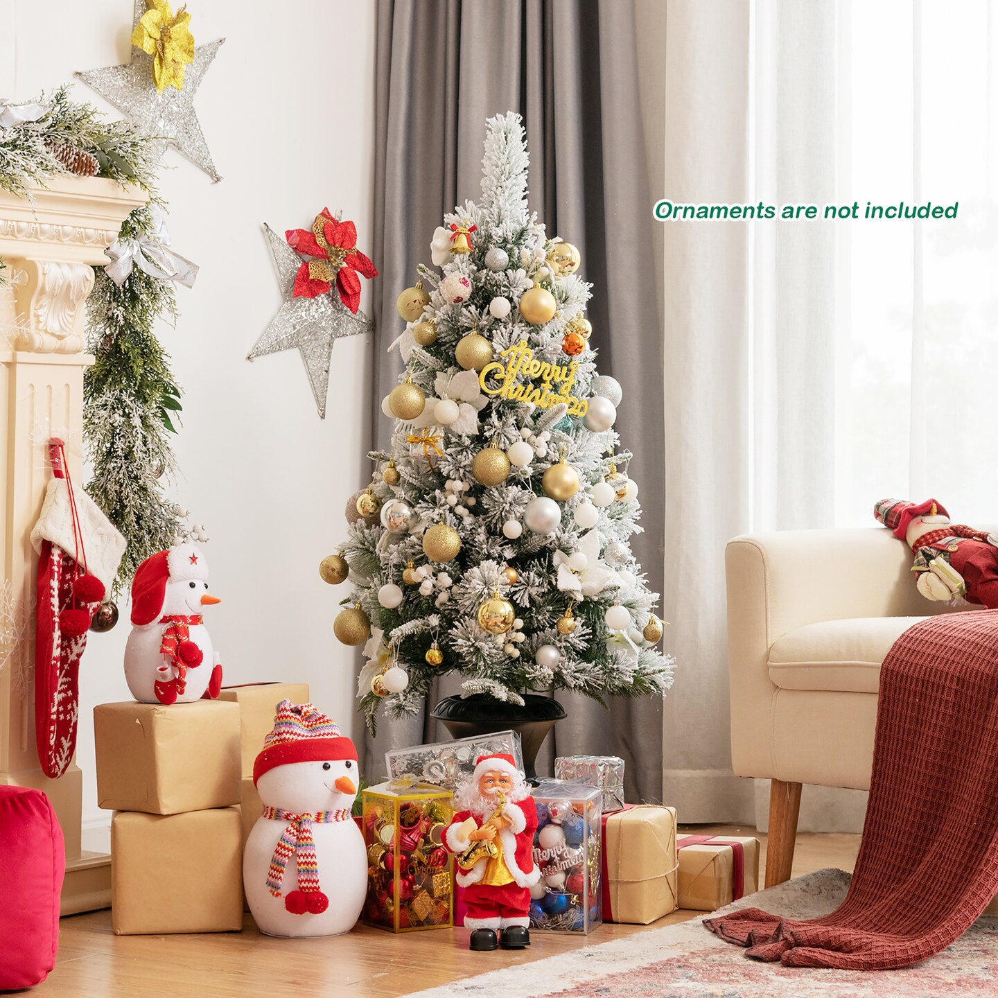 Costway 4ft Pre-lit Snowy Christmas Entrance Tree w/ White Berries & Flowers