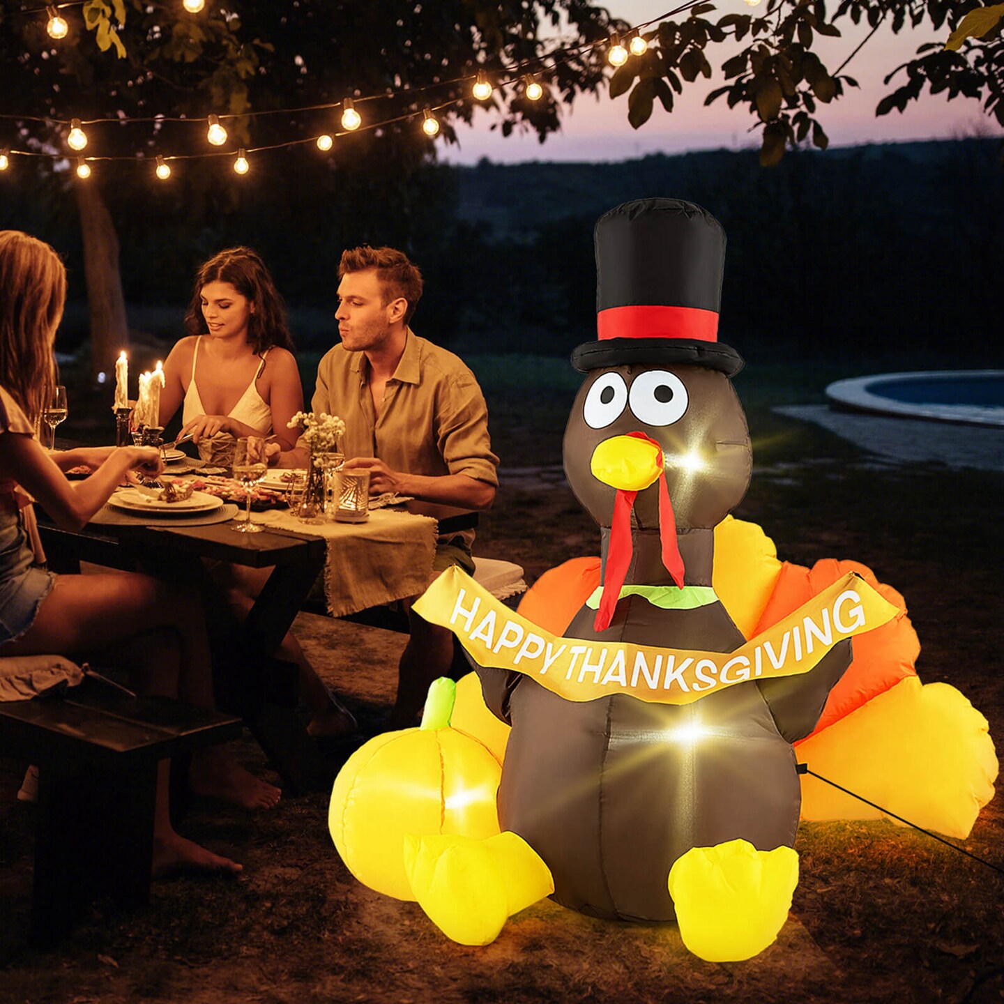 Costway 5 FT Inflatable Turkey Thanksgiving Decoration with Pumpkin Blow up  LED Lights