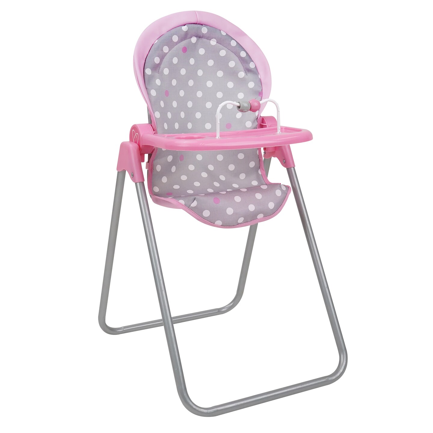Cotton Candy Pink Foodie Doll Highchair in Grey Polka Dots, Fits Dolls Up to 21&#x22;