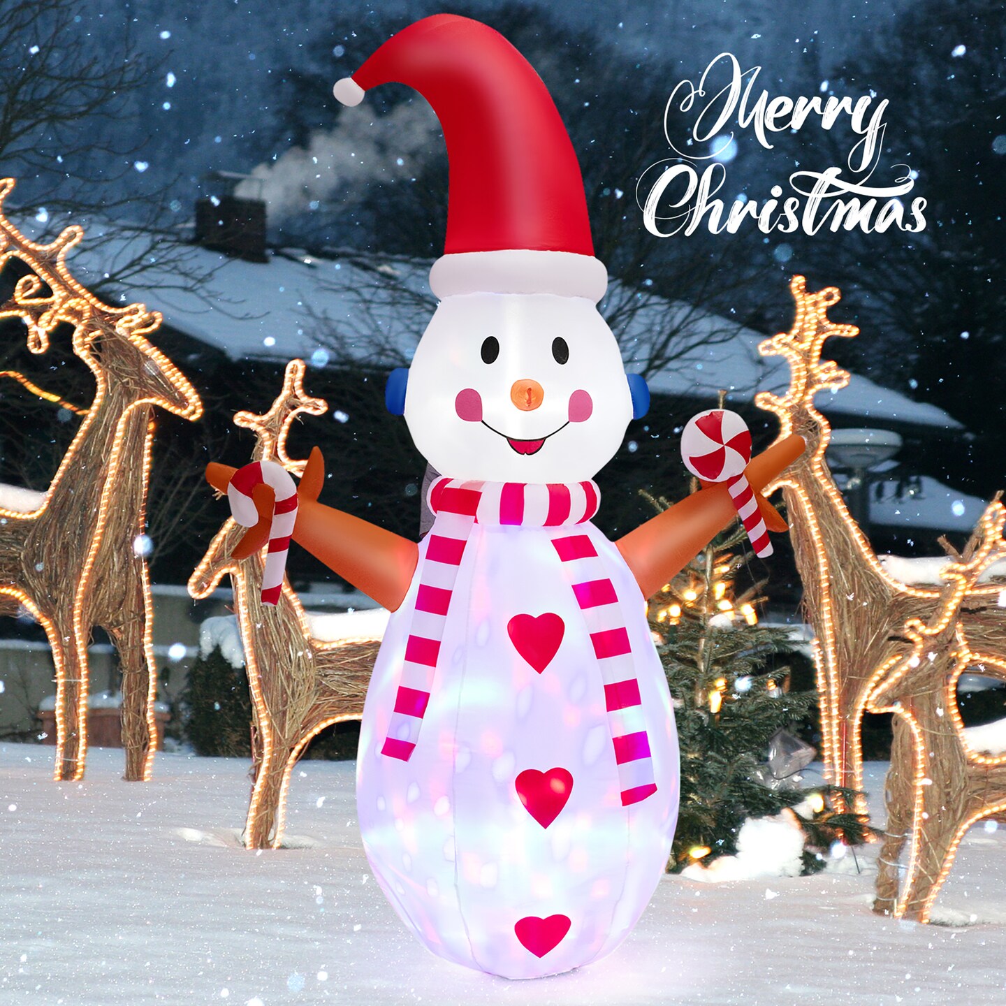 Costway 8FT Christmas Snowman Decoration Inflatable Xmas Decor with Multi-color Rotating &#x26; Bright LED Lights