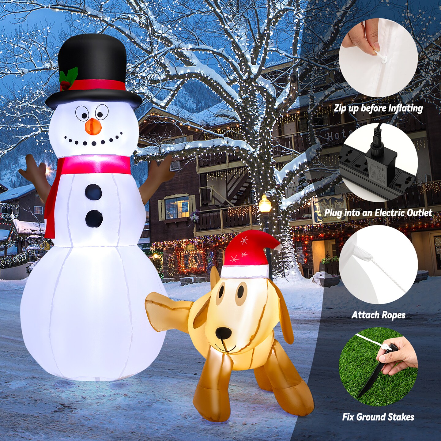 Costway 6 FT Tall Inflatable Snowman and Dog Set Christmas Decoration w/ LED Lights