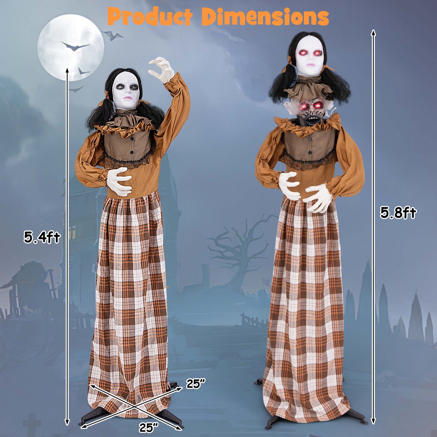 Costway Halloween Animatronics with Red Light Up Eyes Motion &#x26; Sound Activated