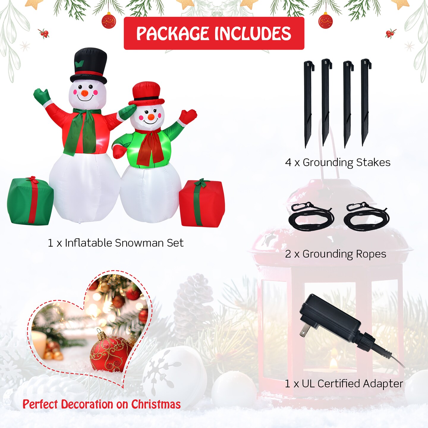 Costway 6Ft &#x26; 5Ft Christmas Inflatable Snowmen Blow Up Christmas Decoration