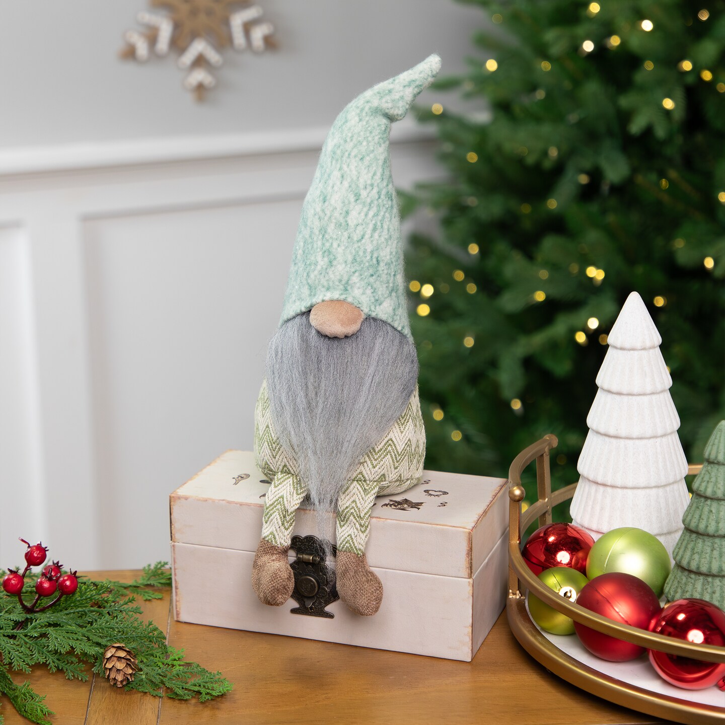 Northlight Sitting Gnome With Chevron Outfit Christmas Figure - 13.75&#x22;