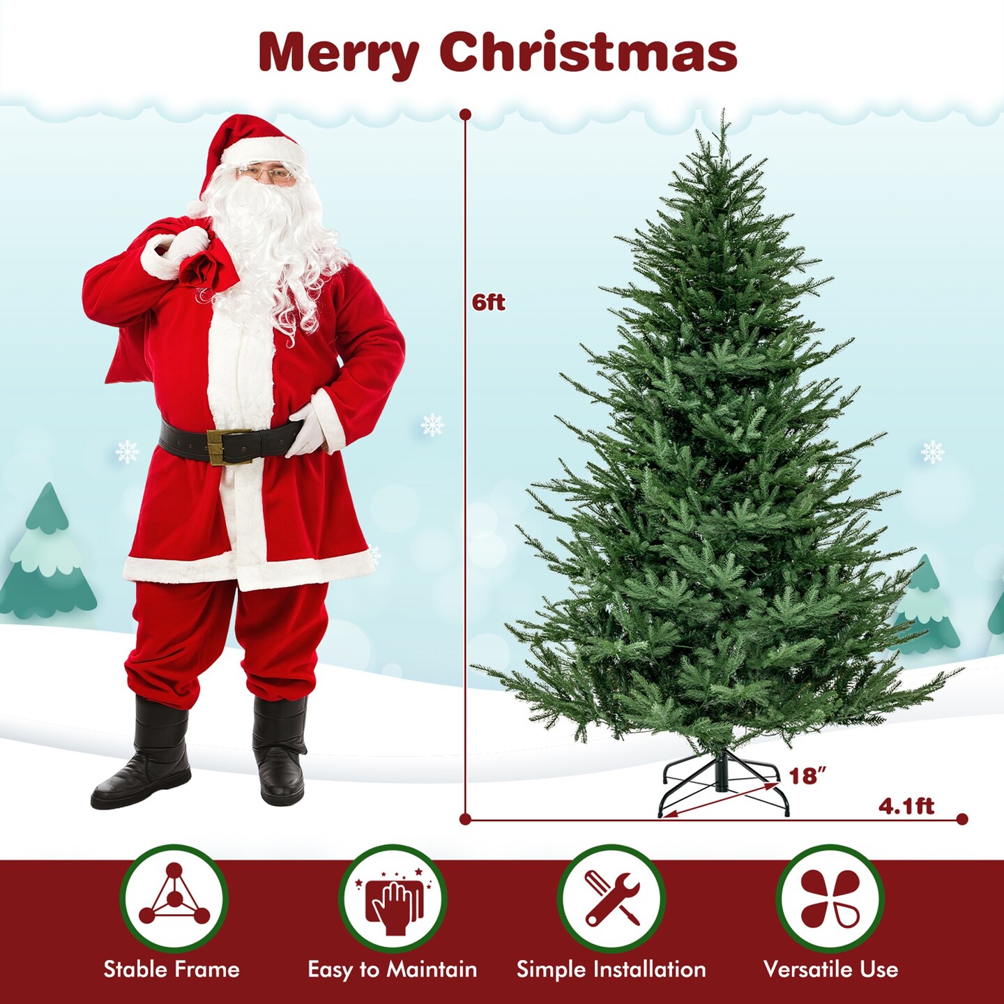 Costway 6/7 FT Pre-Lit Artificial Christmas Tree Hinged 788/1130 Branch Tips & 280/380 LED Lights