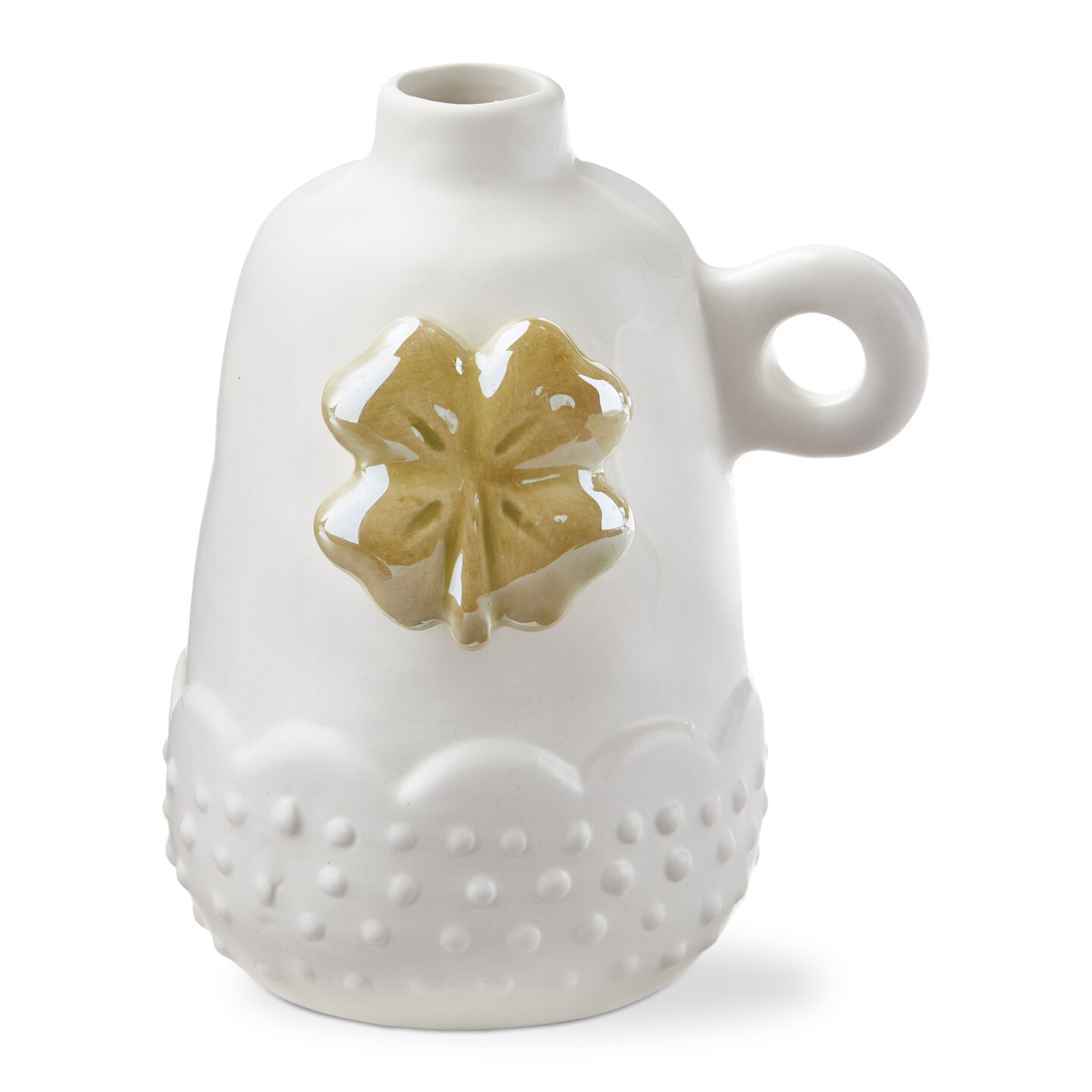 Four Leaf Clover Mini Vase Green Earthenware 3 x 3.75 x 4.75 in, Color: White, Count: 1, Size: 4-6 in