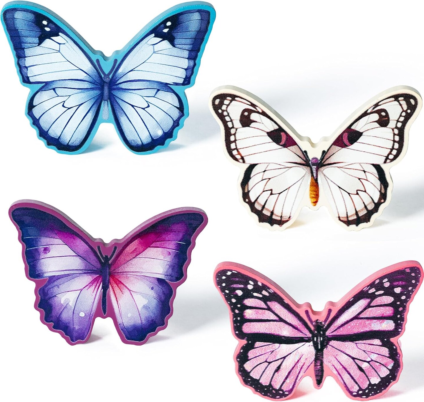 4-Piece Spring & Summer Butterfly Wooden Signs – Double-Sided Tiered Tray & Farmhouse Table Decor