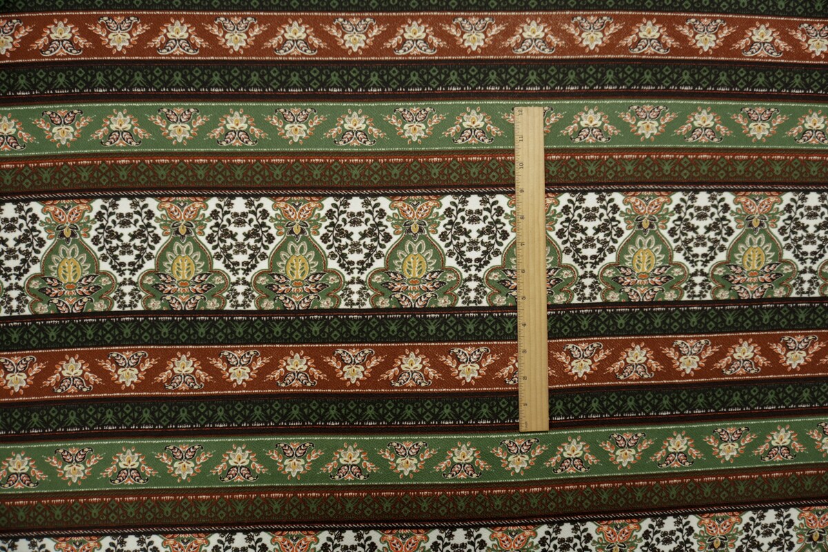 Green-Brown-Multi Poly Boho Print Liverpool Double Knit Fabric By the Yard