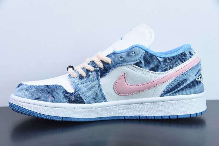 Air Jordan 1 Low Washed Denim White Pink | MakerPlace by Michaels