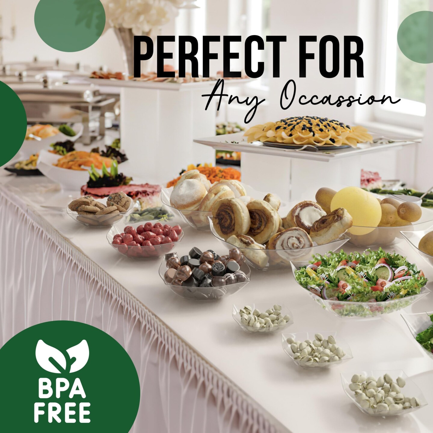 Exquisite Disposable Plastic Serving Bowls - for Parties, Salad Bar, Buffet, Candy - Bowl Set