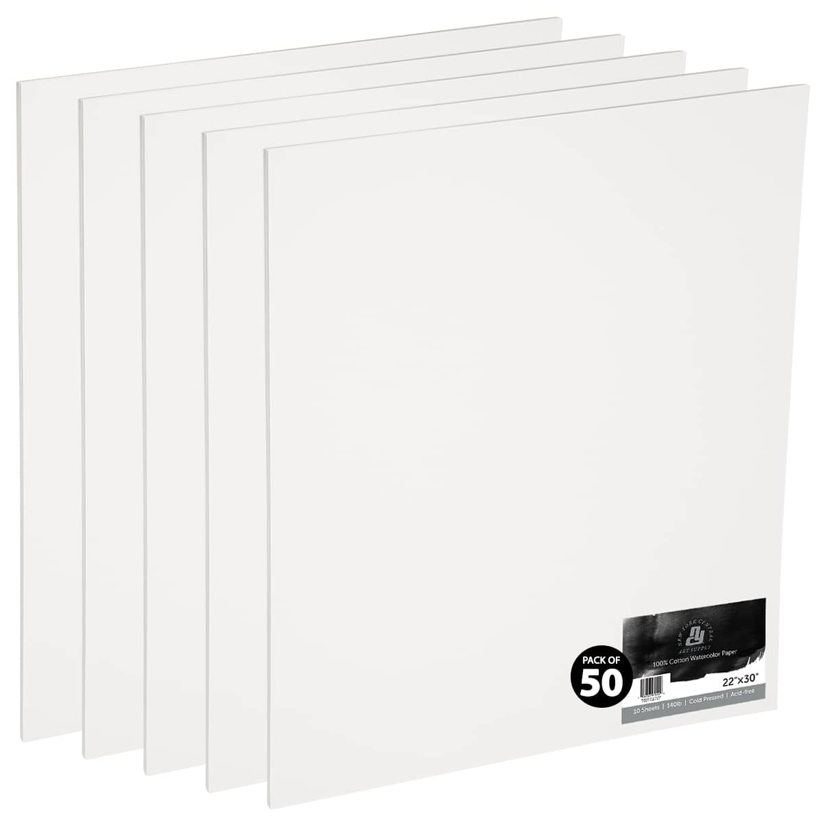 New York Central Watercolor Paper Sheets, 22x30 Inch, 300lb Cold Press, Pack of 50 - Professional Grade, Acid-Free, Archival, Superior Surface Stability for Artists, Students - For Wet and Dry Media