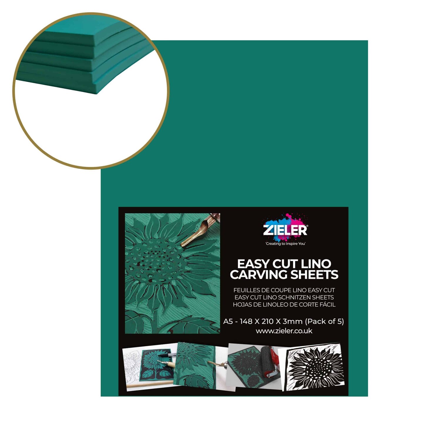 Zieler&#xAE; A5 Soft Cut Lino Printing Bloc Sheets (210mm x 148mm x 3mm), Pack of 5
