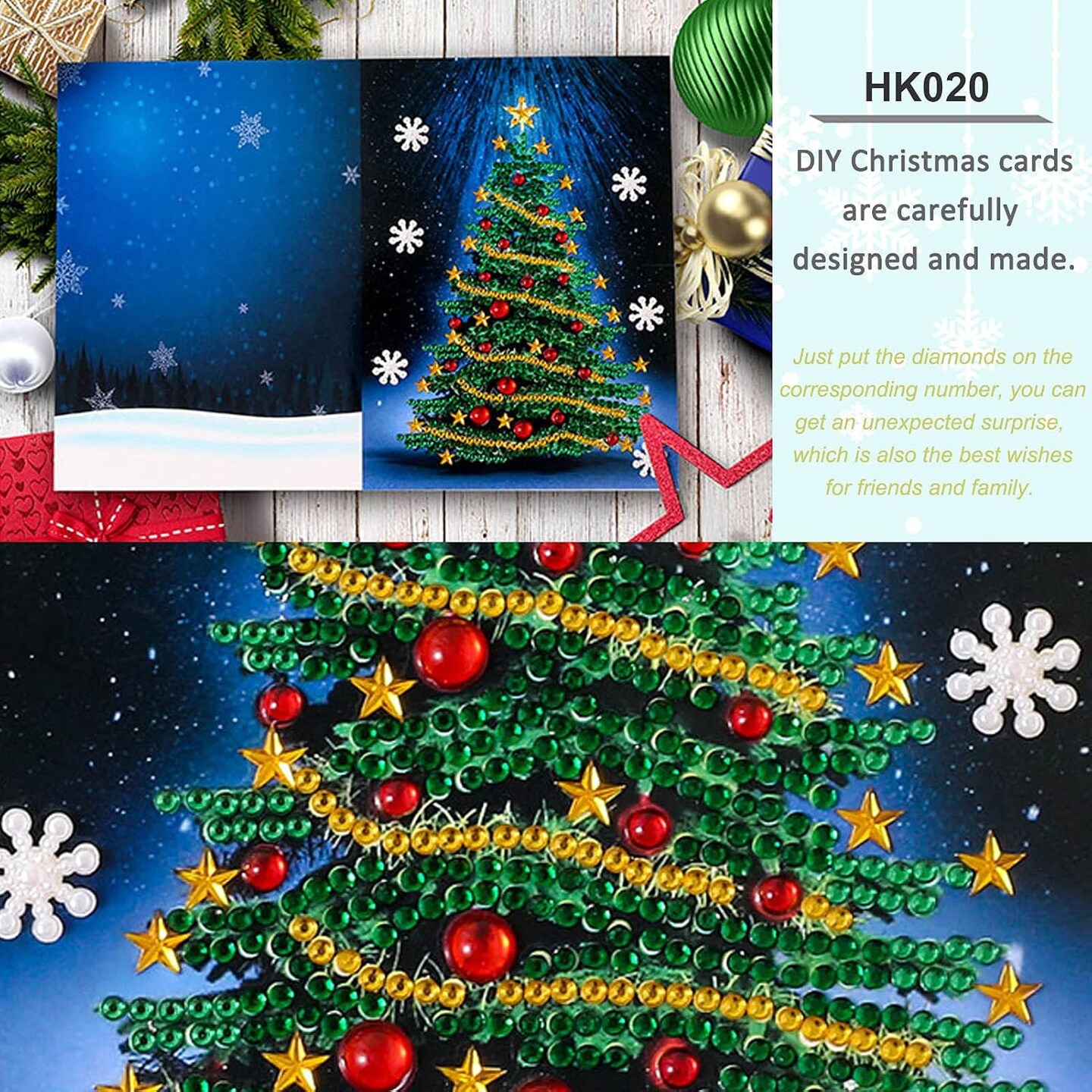 DIY 5D Diamond Painting Christmas Cards 4 Pcs, Round Drill Greeting Cards Creative, Handmade Merry Christmas Card Gifts for Family Friends and Lover (4F)