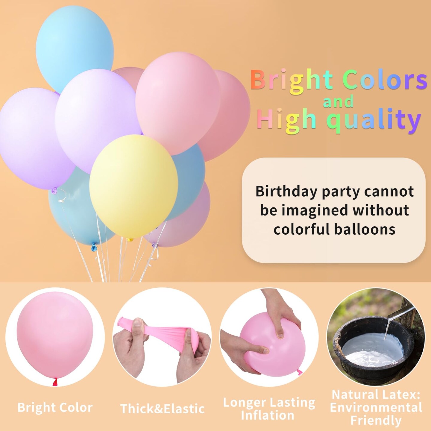 RUBFAC 120pcs Pastel Balloons Assorted Colors 12 Inches Multicolor Balloons for Kid's Birthday Rainbow Party Baby Shower Arch Garland Decoration